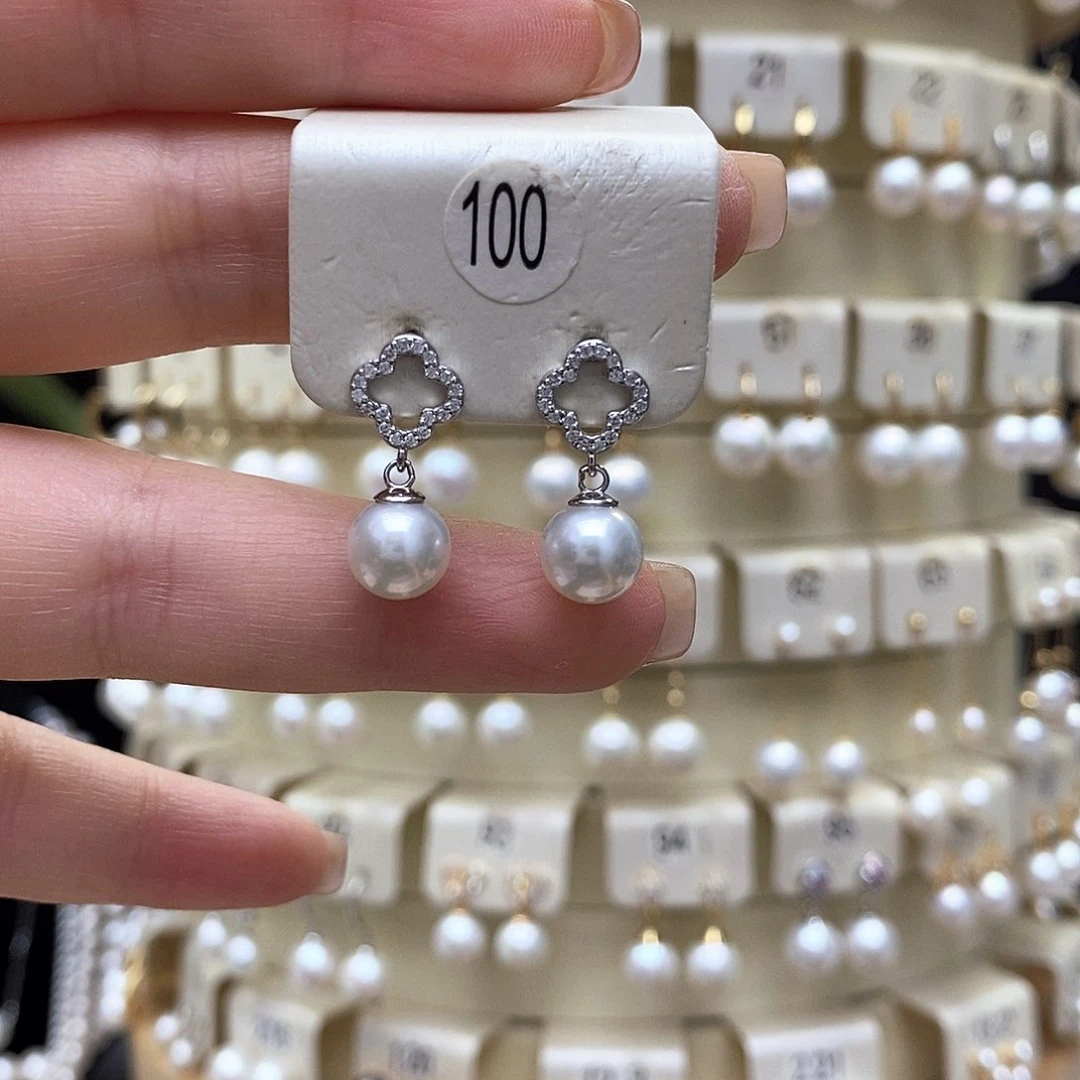 银S925镶嵌淡水珍珠耳饰