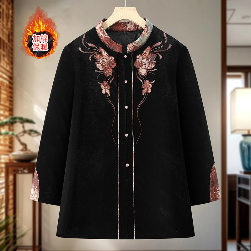 新中式国风女装冬季加棉加厚保暖棉衣中老年妈妈外套大码显瘦洋气