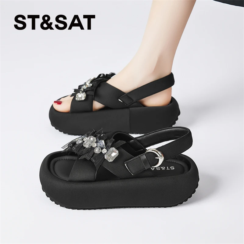 星期六增高凉鞋女2025新款夏季小众休闲不磨脚一字带罗马外穿凉鞋