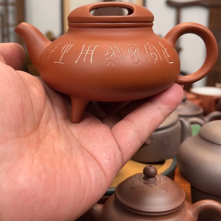 牛盖壶红泥手工制作