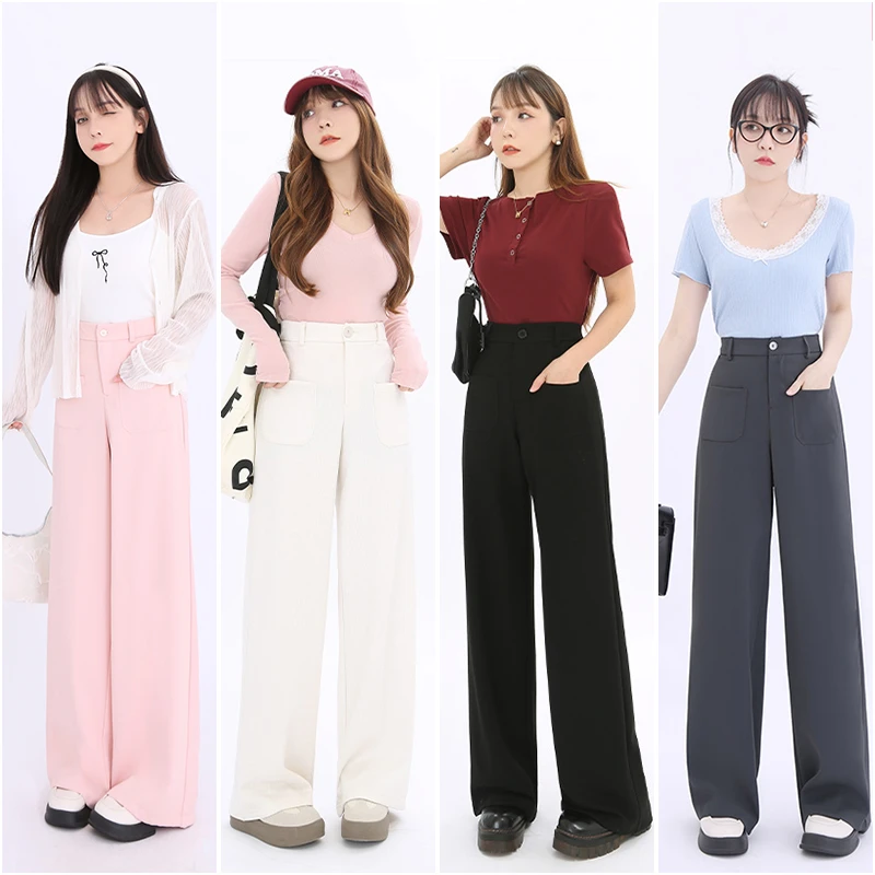 【C】高腰口袋西装裤洋气时尚阔腿显瘦气质直筒百搭减龄裤子2552