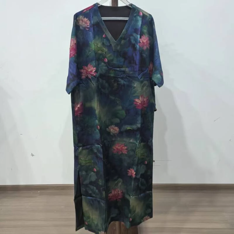 【QC582】香云纱重锻宽松春夏季时尚休闲百搭气质袍子国风复古连衣