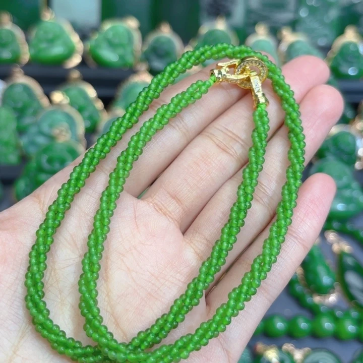 项链未镶嵌和田玉（碧玉）果绿麻花项链