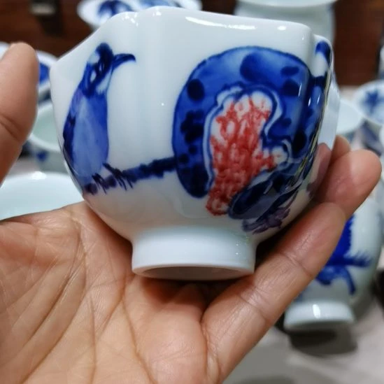 杯张学鸿老师青花釉里红微瑕