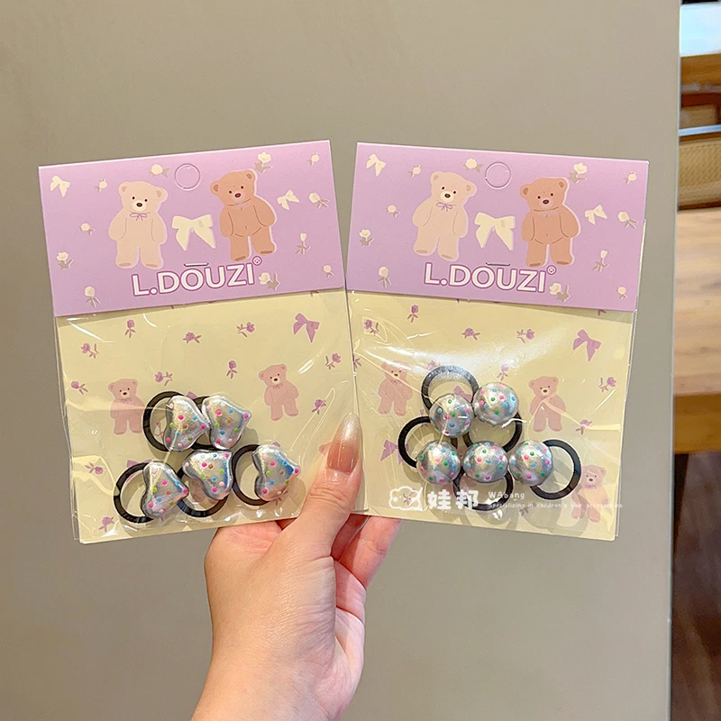 银色彩色波点可爱儿童发圈发饰女童扎头发皮筋宝宝头绳不伤发发绳