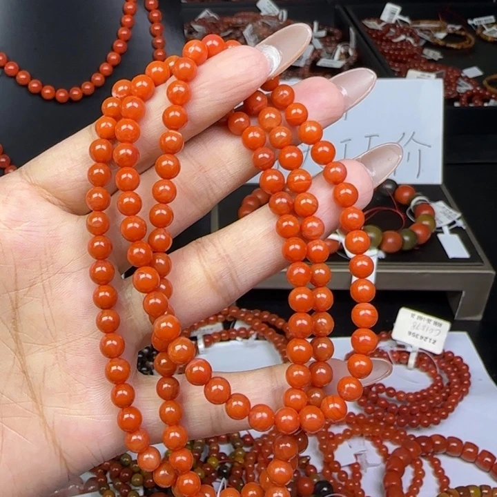 南红玛瑙未镶嵌手链瓦西柿子红5mm