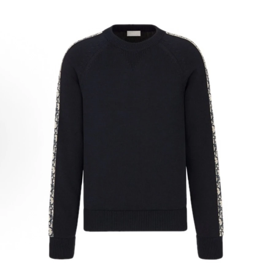 未使用 DIOR/迪奥 侧边字母套头长袖海军蓝毛衣 S码 MD1054