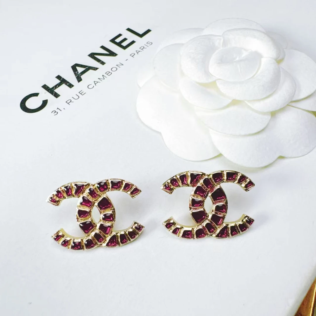 95新 Chanel/香奈儿 柚礼中古/香奈儿埃及紫色双C耳钉lz509230