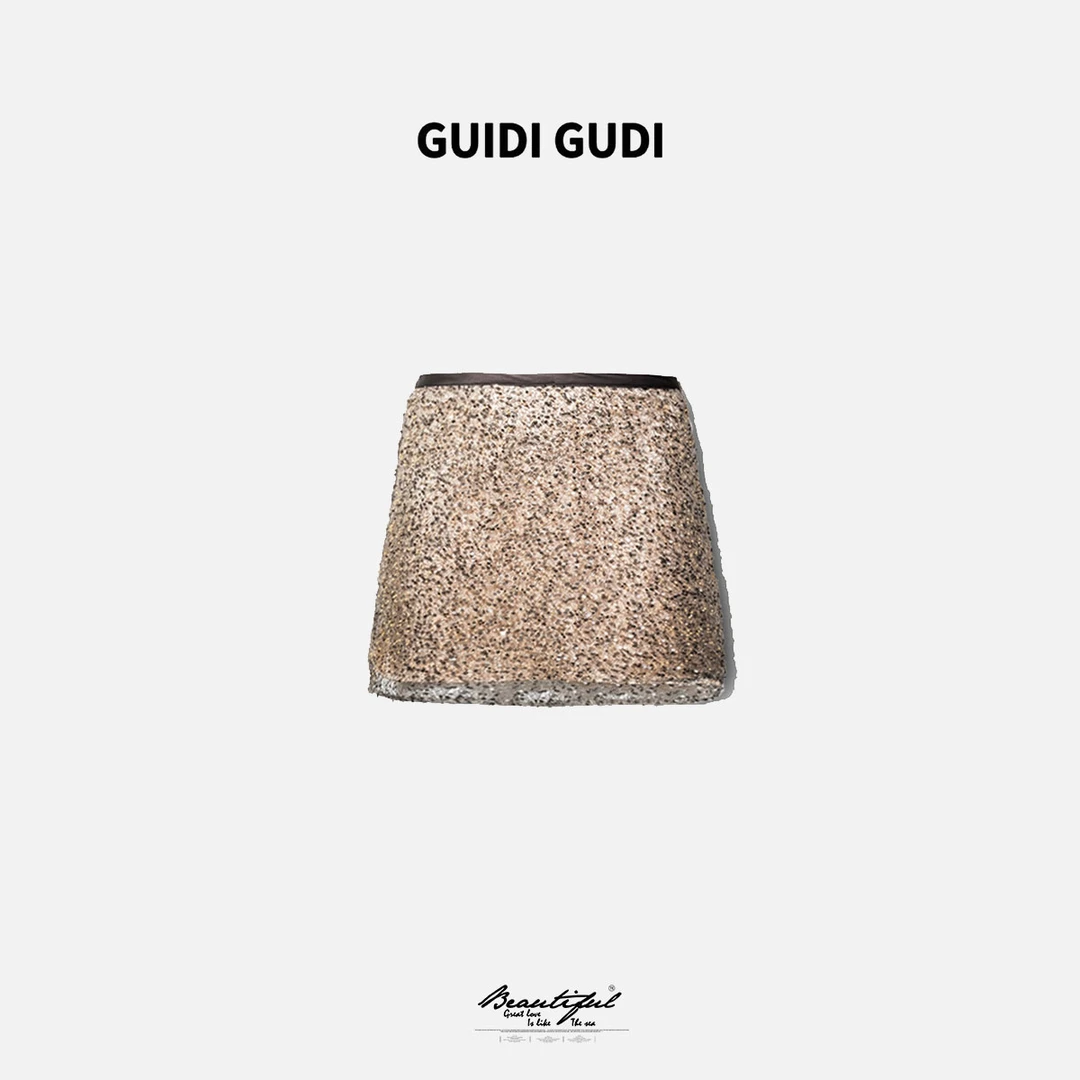 GUIDI GUDI【旅程】黄加蓝闪闪亮片纱纱轻奢气质重工半裙 Q9510869H