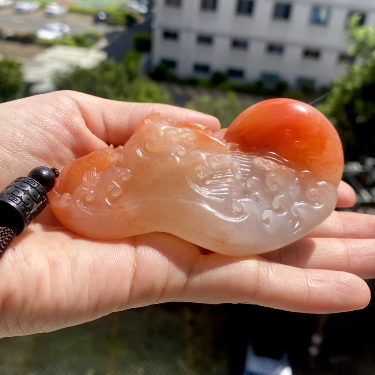 寿山石精品桃花冻芙蓉石年年有鱼摆件手把件