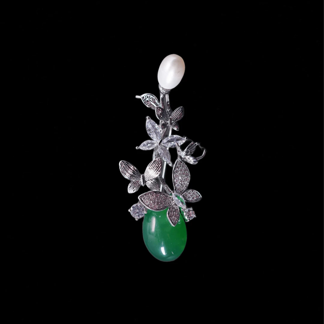 铜合金合成锆石胸针 古雅气质百搭绿之髓花束胸针5468