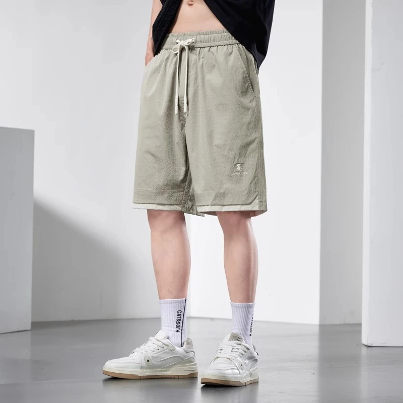 2025夏季新款宽松冰丝休闲裤男青少年薄款美式运动五分直筒中裤子