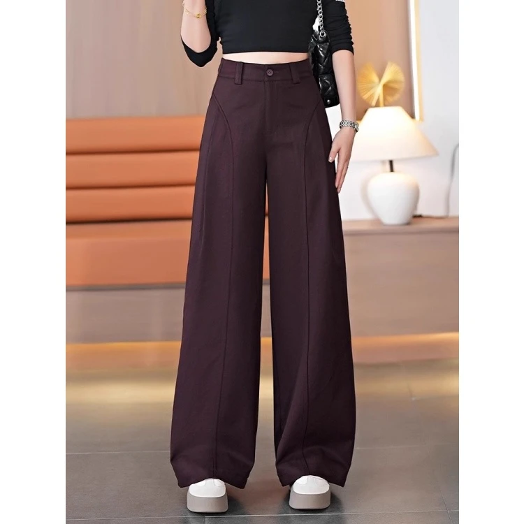拉夏贝尔高端气质百搭阔腿裤女2025秋冬新款垂感宽松显瘦直筒长裤