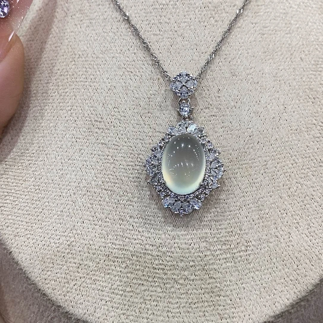 蛇纹石玉银S925镶嵌颈饰