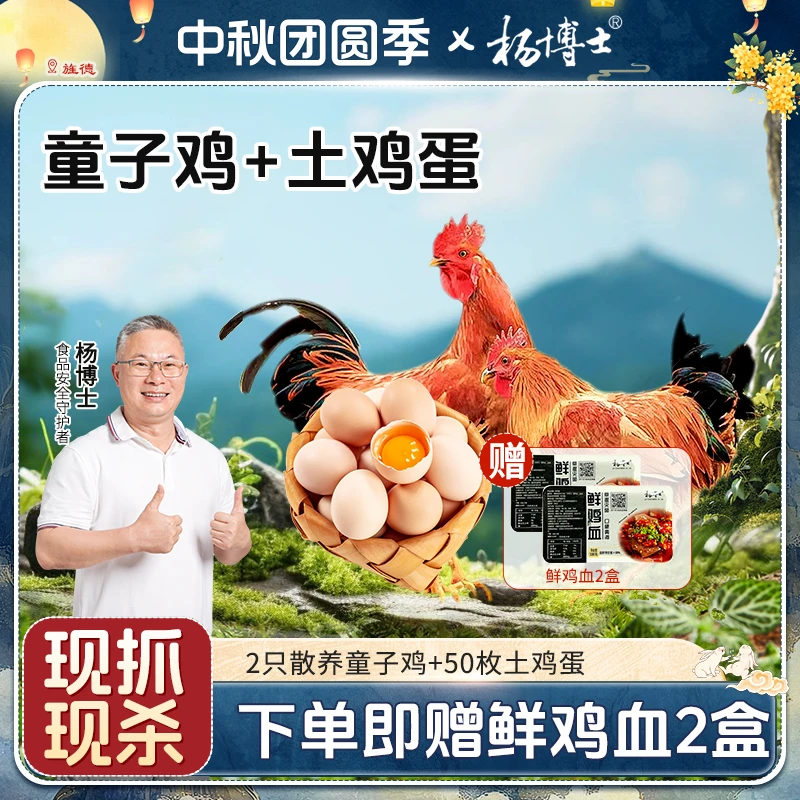 【两只童子鸡+50枚土鸡蛋】杨博士土鸡皖南散养新鲜 包冰率不含冰