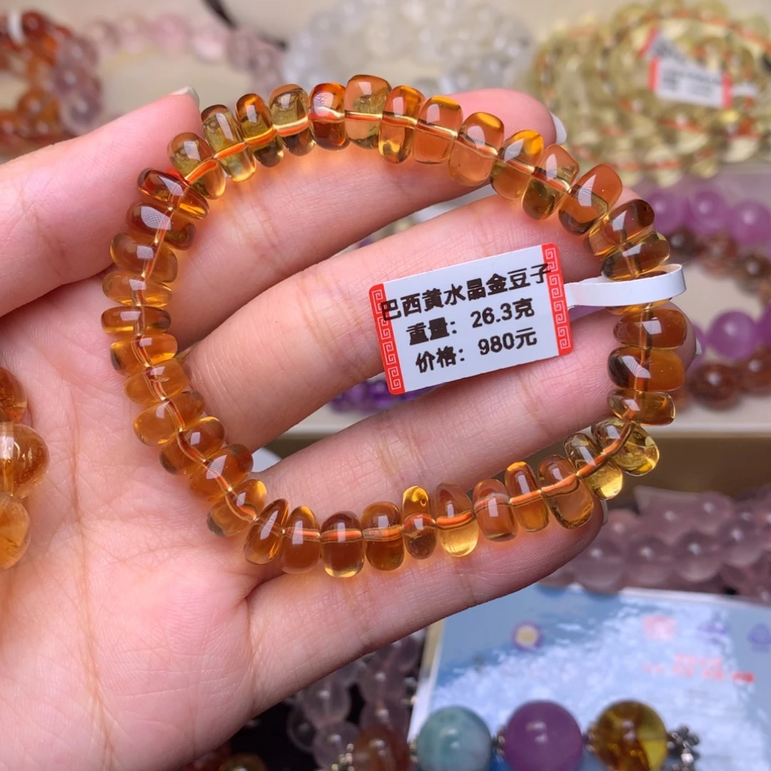 水晶未镶嵌手链巴西黄水晶金豆子10
