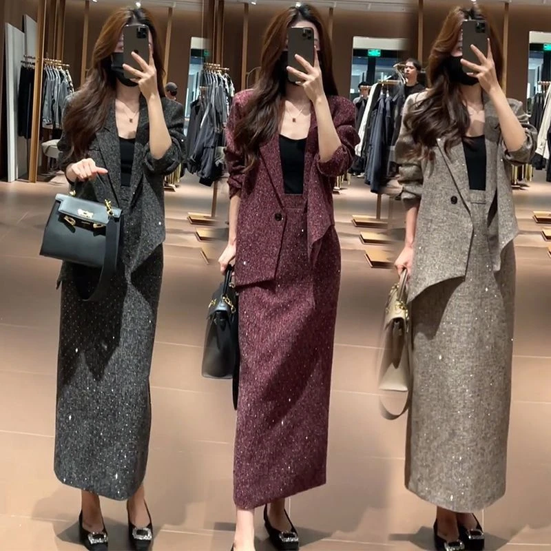 2025时尚西装套装裙女秋季新款香风洋气显瘦西服外套半身裙两件套