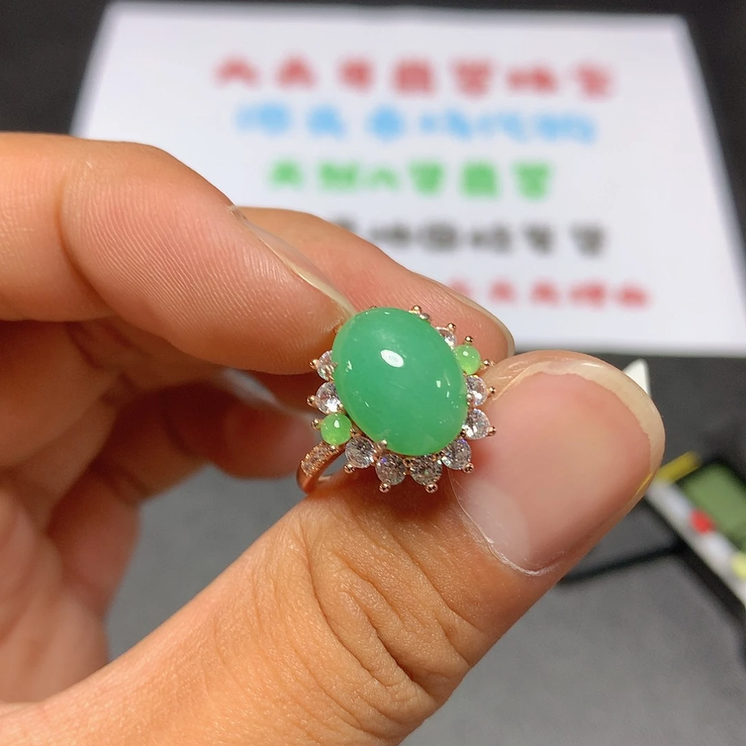 翡翠戒指银S925镶嵌75号