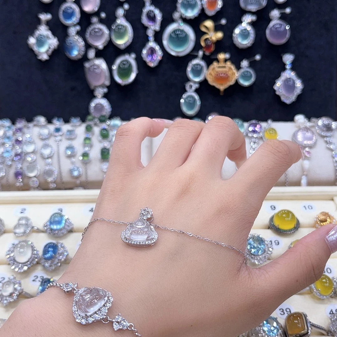 蛇纹石玉银S925镶嵌手链呼*?