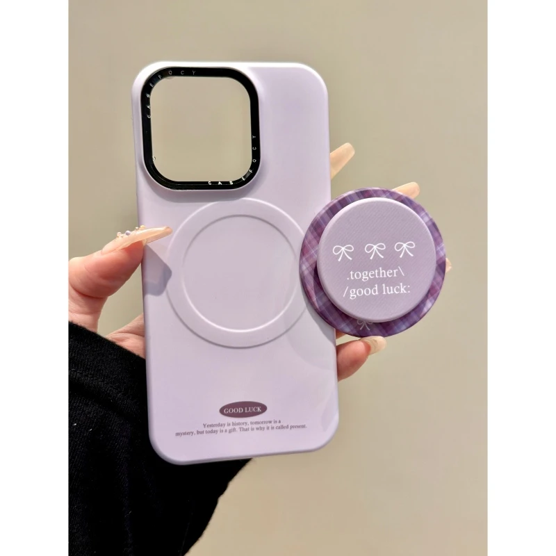 适用苹果iphone16promax紫色蝴蝶结15pro磁吸支架14pro硬13手机壳