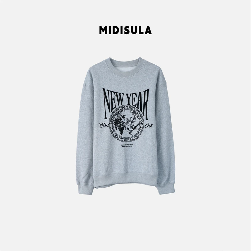 阿玉家&薄款灰色花鸟字母newye印花经典百搭卫衣#0383