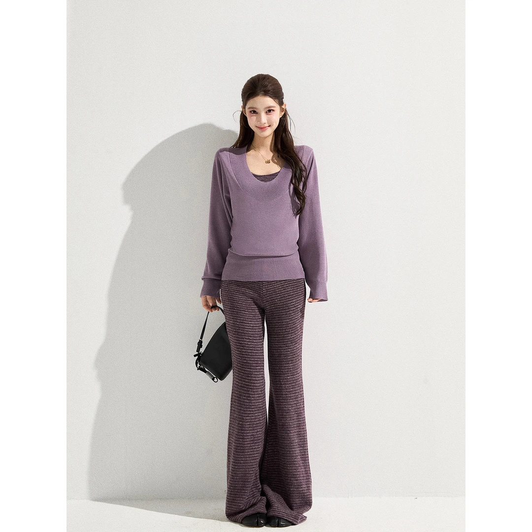 谢不肉 蝙蝠袖羊毛针织衫女挂脖背心长裤套装50931/50595/50930
