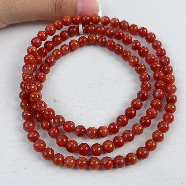 南红玛瑙未镶嵌瓦西牛血红双色火焰圆珠多圈6mm