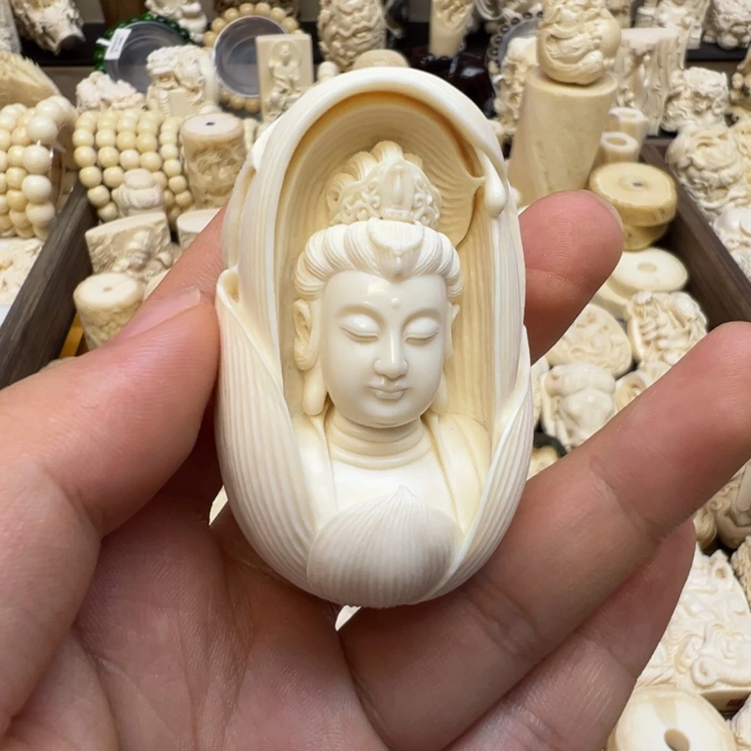****风吊坠白玉菩提猛犸观音