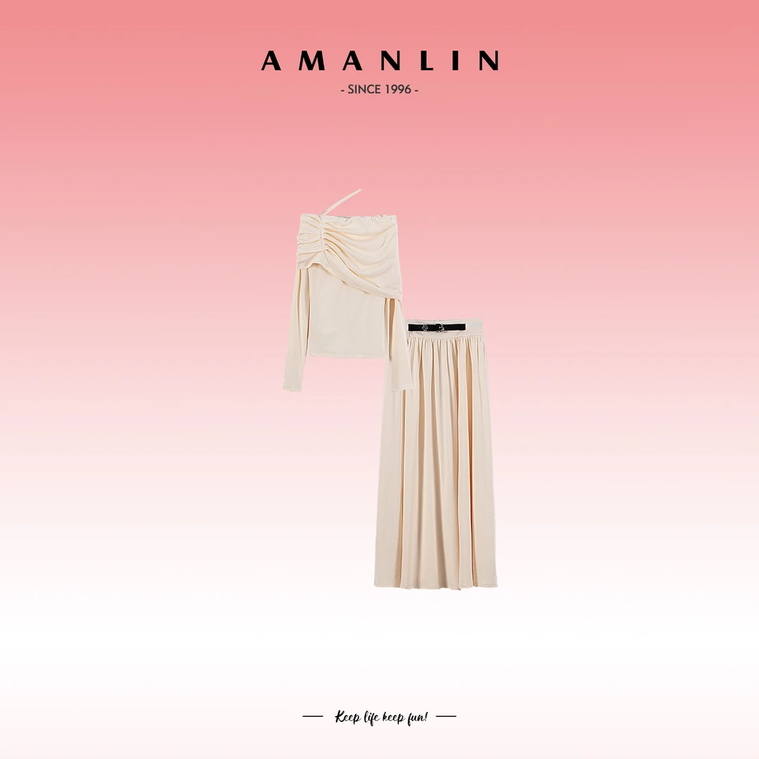 AMANLIN/阿谩琳设计感欧若风气质高腰显瘦修身两件套套装F595590