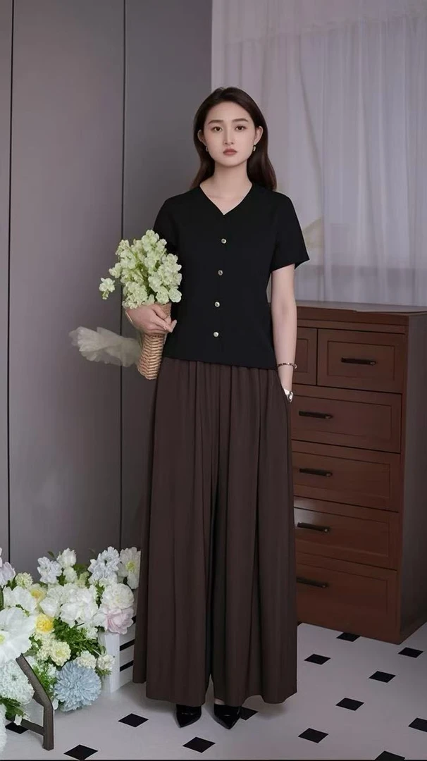 2025年新款大码遮肚子显瘦专柜同款时尚丝垂纯色薄款气质山本裙裤