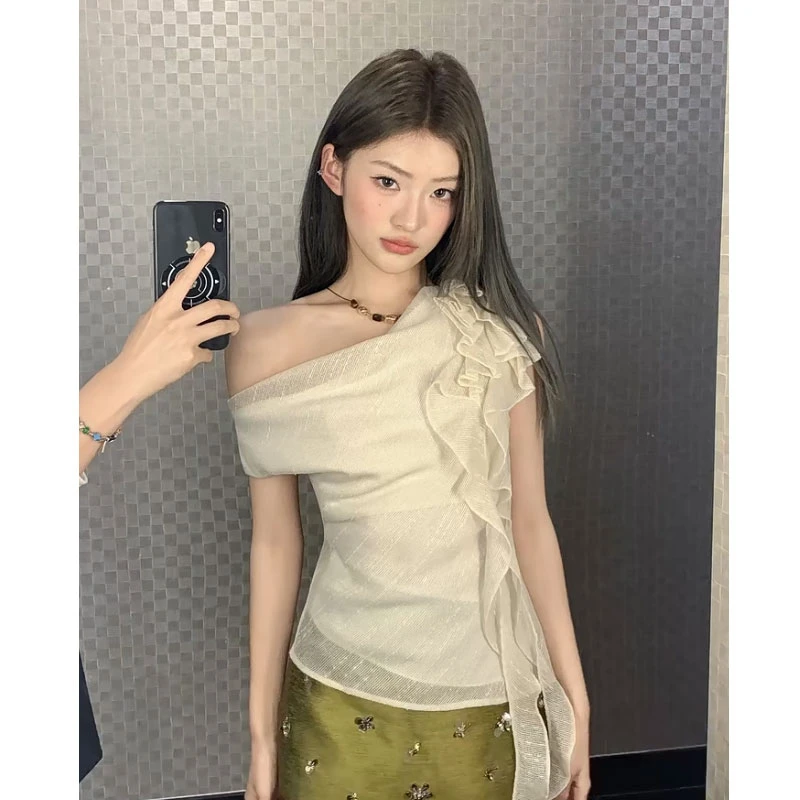 2025夏季新款纯欲甜美风不规则时尚高级感上衣女配高腰显瘦半身裙