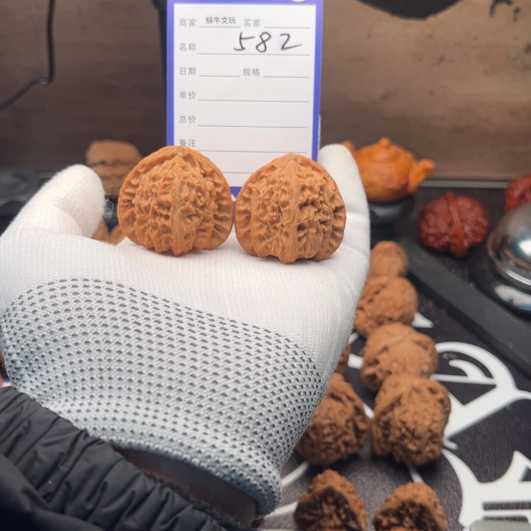 把件文玩核桃582三角白38全品四面主筋正