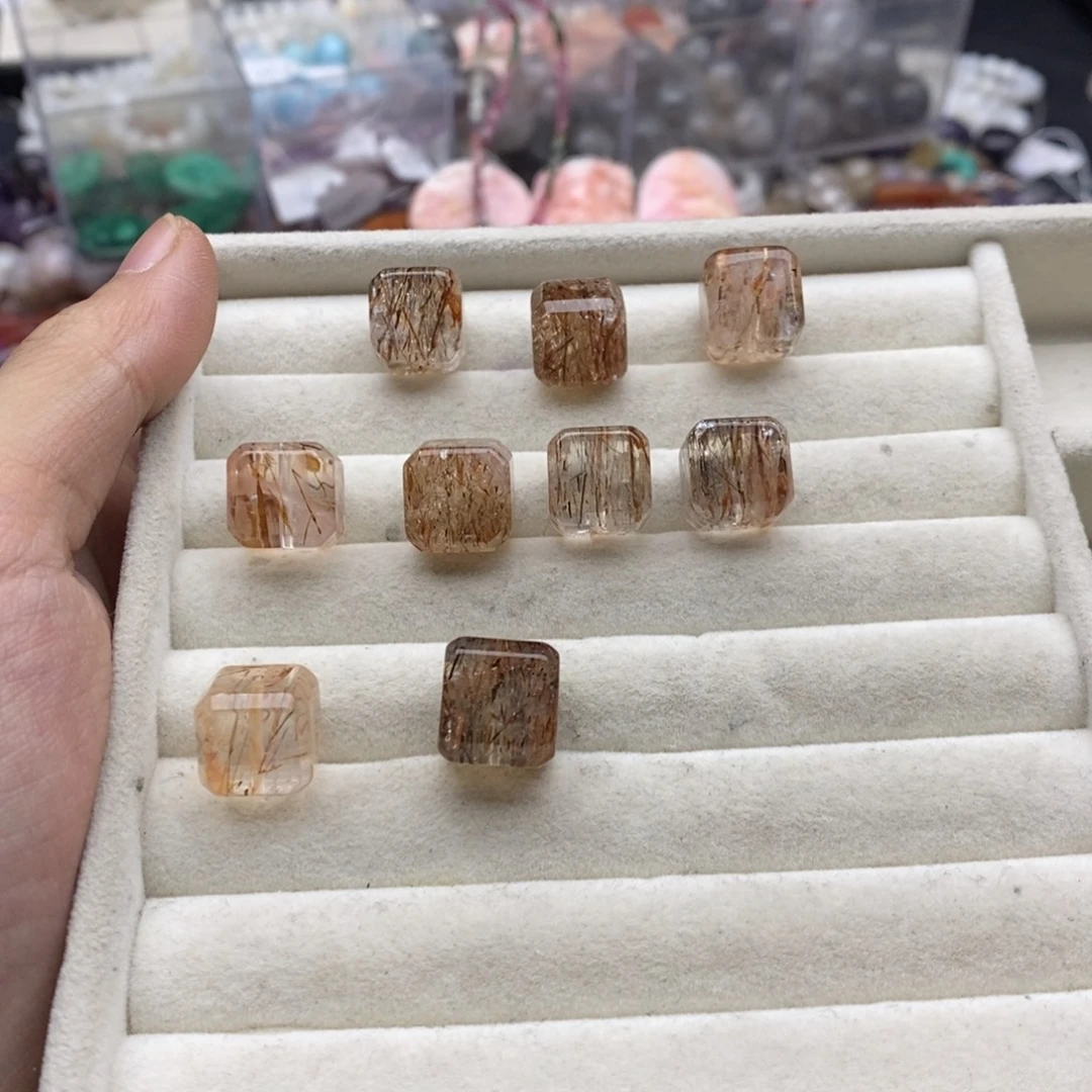 未镶嵌玛瑙/玉髓珠宝半成品一颗纯天然卡12透体顺发黑金超七方糖