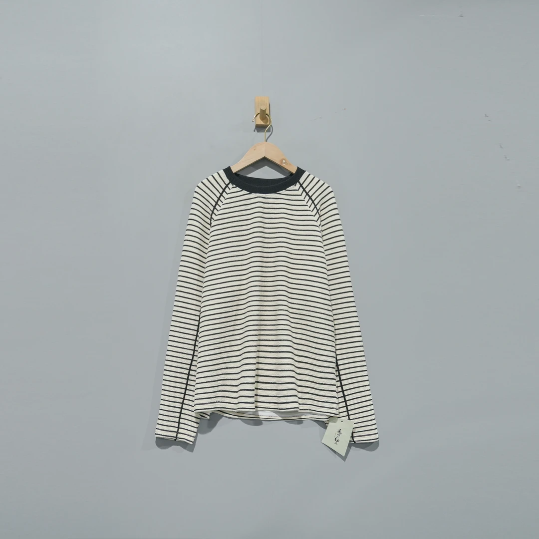 【且听风吟】0112317文艺色织棉条纹圆领插肩袖卫衣