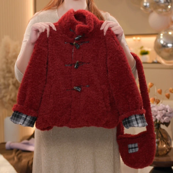 【米拉3】女童红色棉衣加厚韩版毛毛衣2025秋冬保暖季中大童棉服