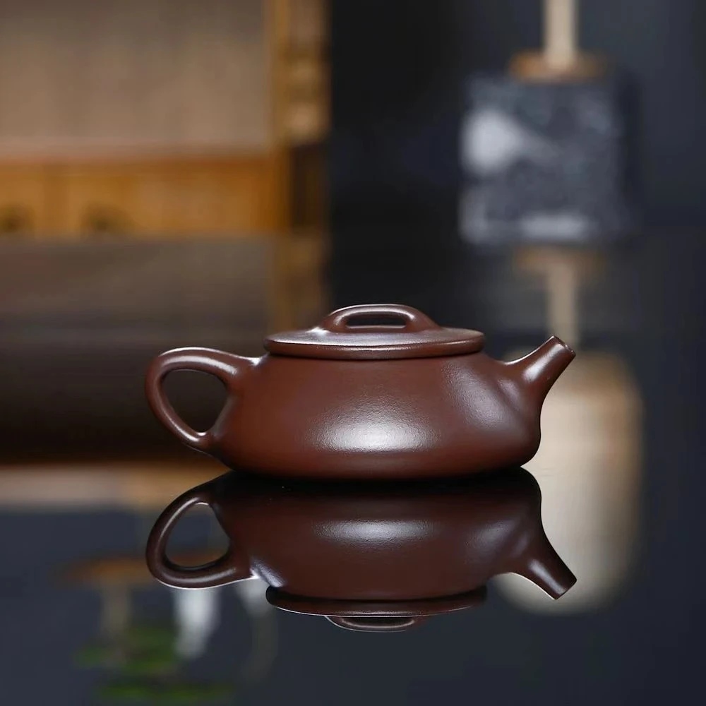 石红凤鸣扁石瓢手工紫砂壶