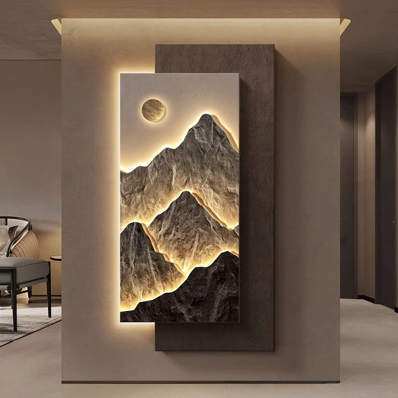 背有靠山玄关装饰画砂岩双层轻奢走廊过道挂画高级感入户墙面壁画