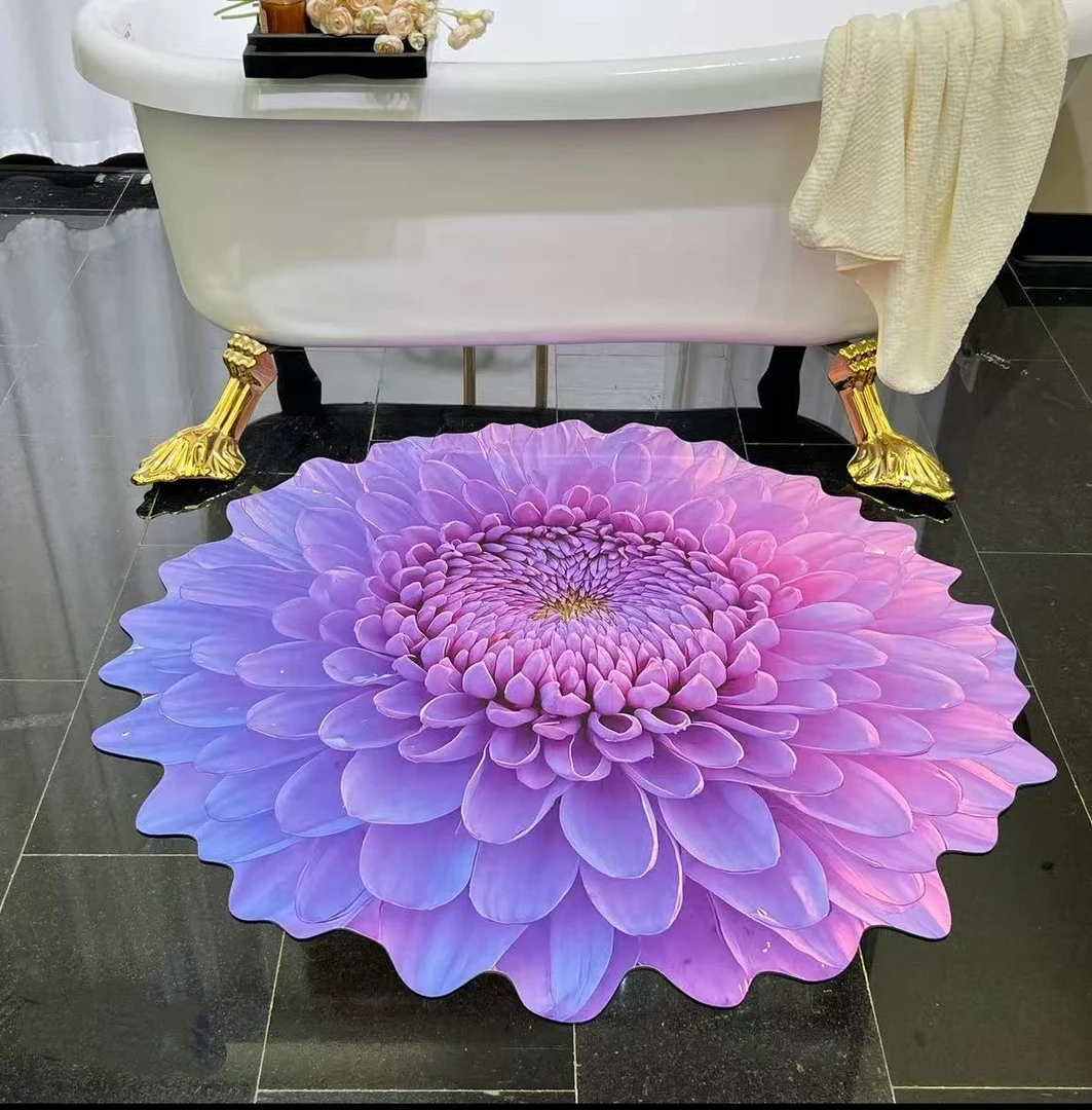 【硅藻泥】160直径-3D立体大丽花吸水防滑硅藻泥浴室卫生间速干垫