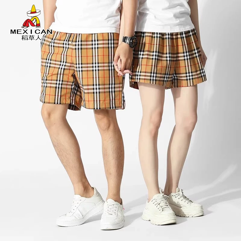 Mexican/稻草人正品2025夏季新款男女情侣纯棉运动短裤时尚格子裤