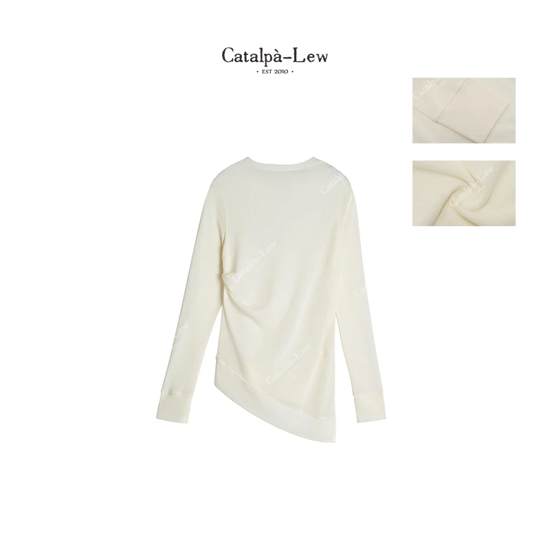 CatalpaLew「不语」东方侘寂100%长绒棉纯色圆领设计感T恤 #C8857