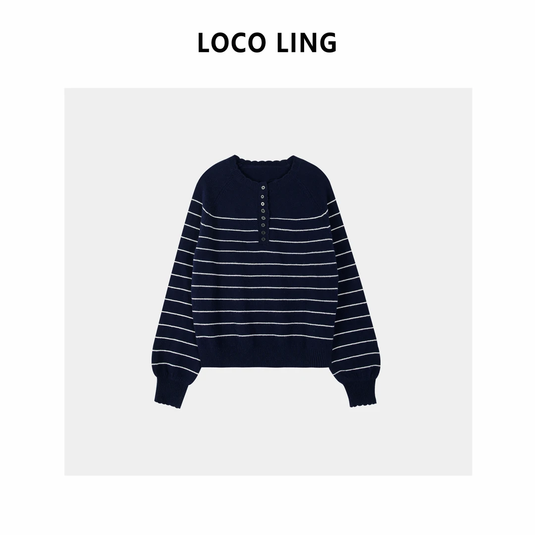 LOCO亨利条纹 高品质100%绵羊毛26支秋冬保暖针织毛衣LOMY54