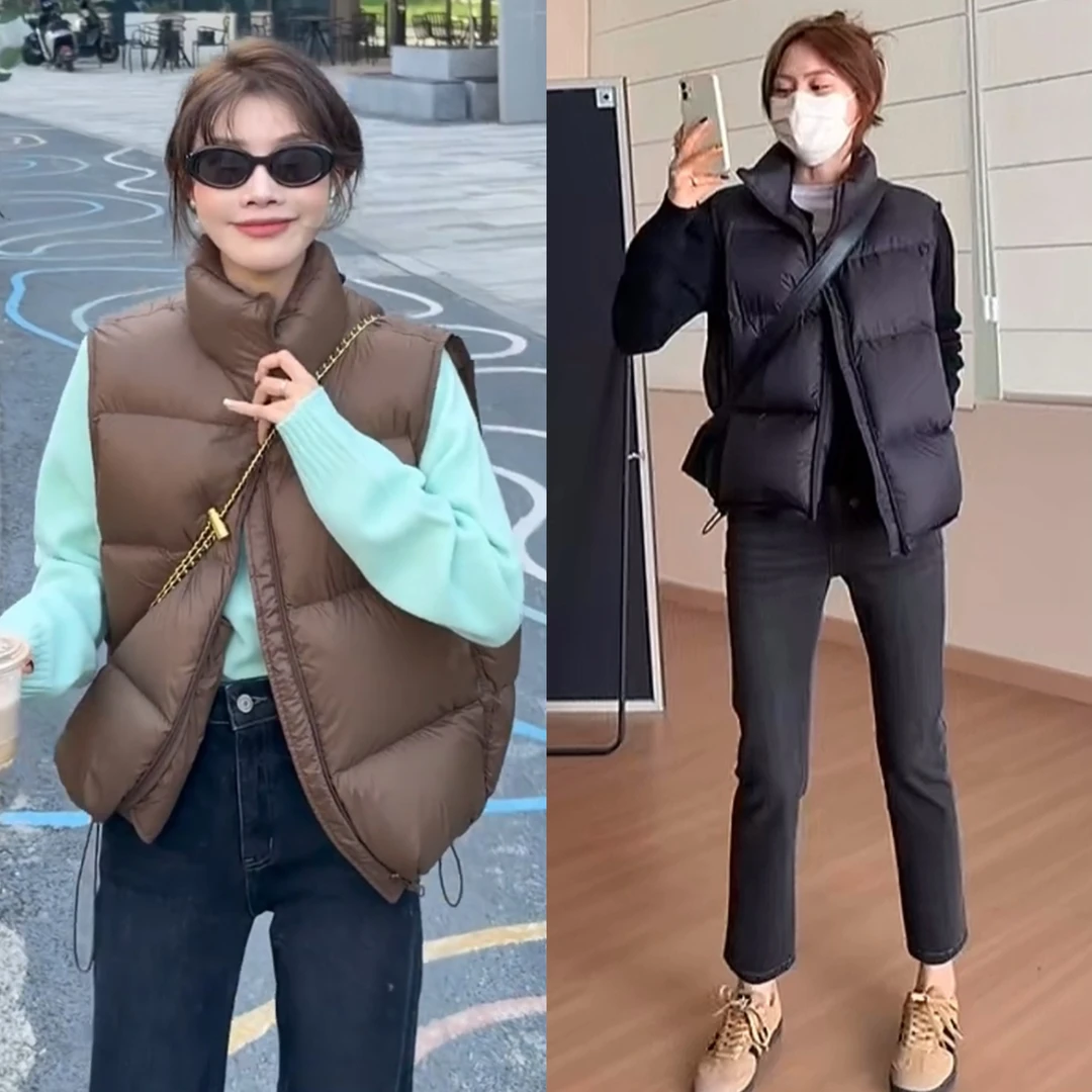 2025冬季设计感立领白鸭绒时尚马甲女装韩系洋气保暖无袖坎肩上衣