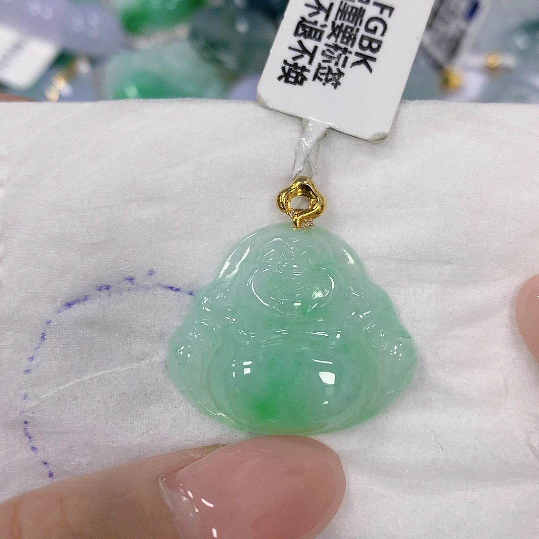 翡翠18K金镶嵌颈饰天然翡翠a货 百元以上9米证书费自理