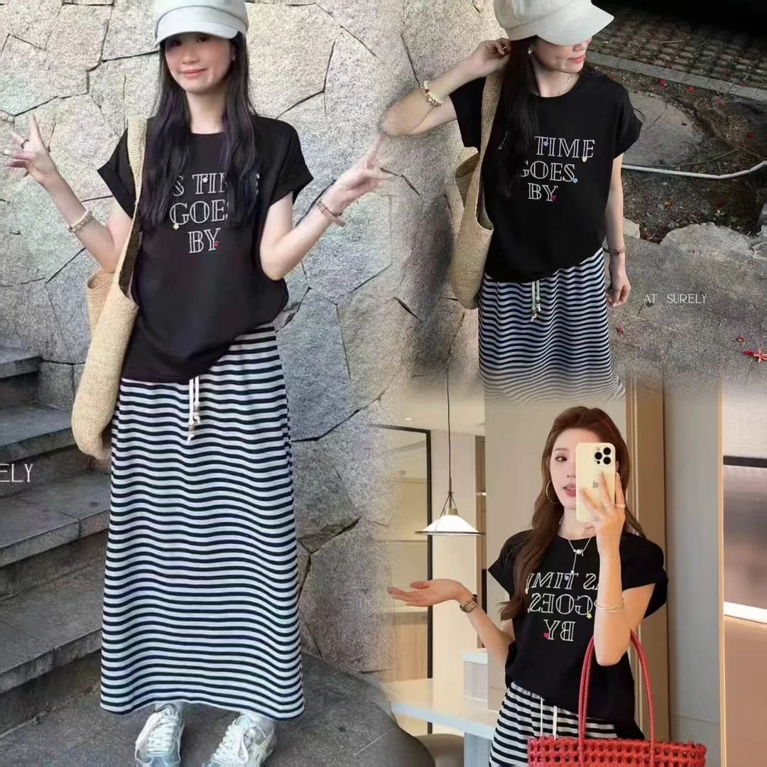 欧韩刺绣短袖半身裙套装FS#616