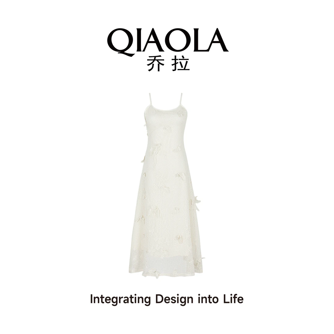 QIAOLA/乔拉【白月幽梦】夏季立体蝴蝶绣花A版优雅轻奢连衣裙预售