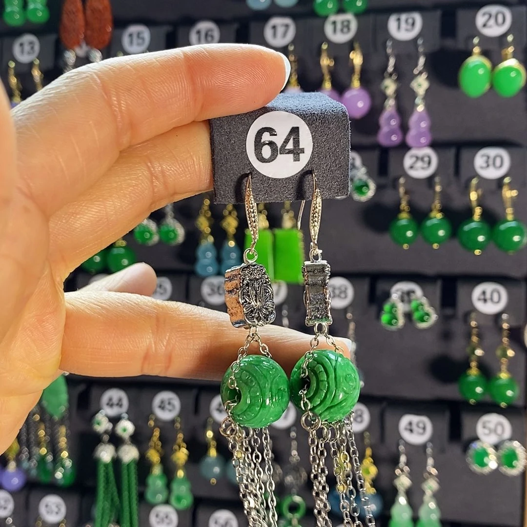 银S925镶嵌翡翠耳饰64