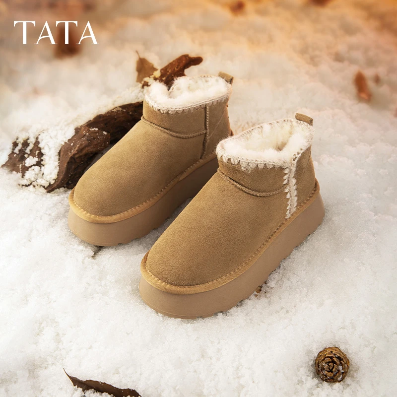 TATA他她奶油面包雪地靴女靴厚底冬季加绒保暖防滑棉鞋新WDX13DD3
