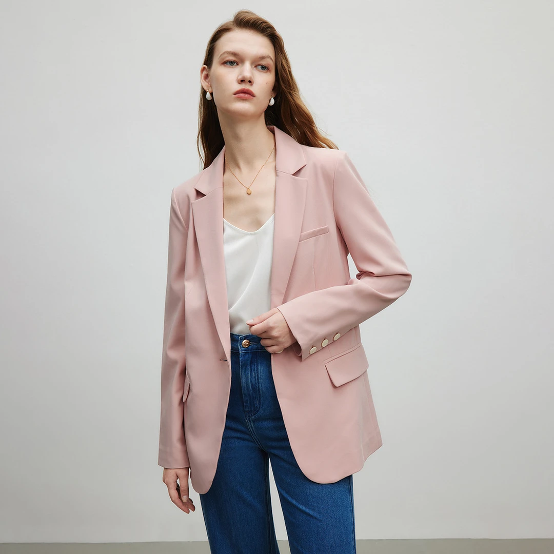 【籽言专属】纯色气质H型时尚西装女一粒扣质感长袖西服Y423300210