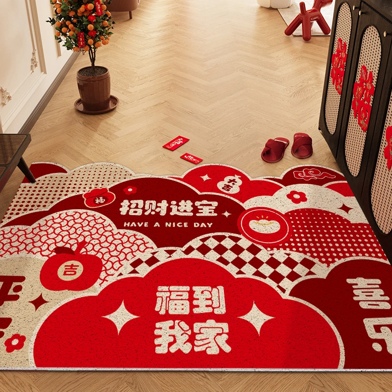 红色入户门丝圈地垫家用门口进门门垫玄关可裁剪防滑脚垫门前地毯