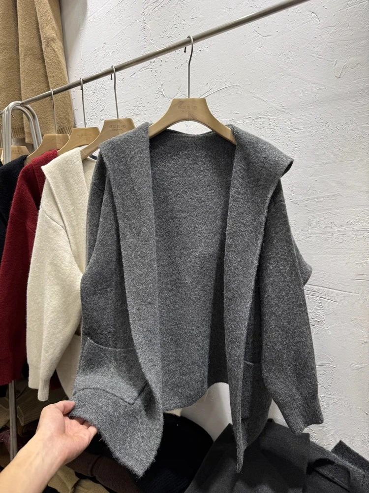 韩版中长版连帽毛衣开衫外套女秋冬季宽松慵懒风百搭气质针织上衣